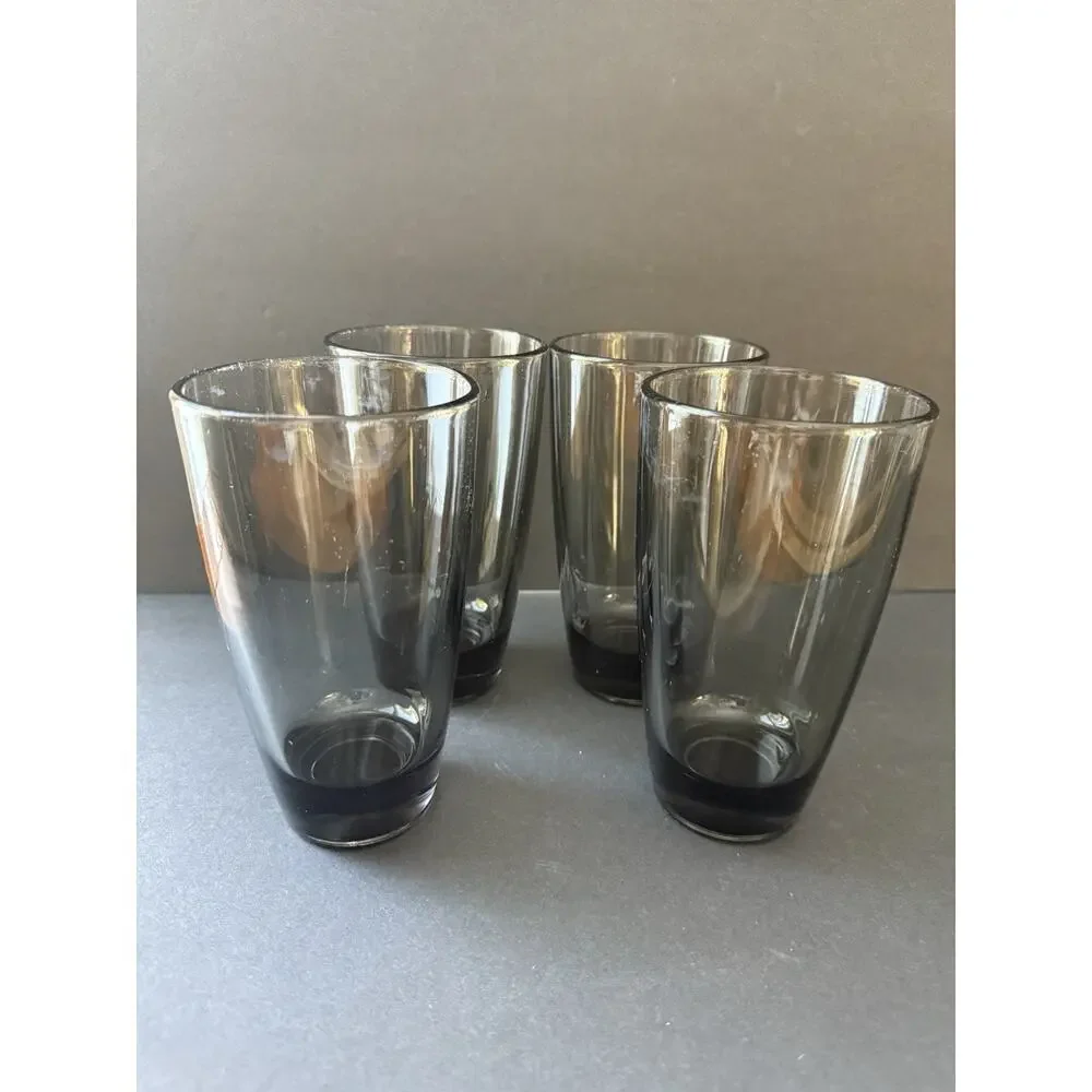 Vintage Libbey Smoke Gray Heavy Bottom Cocktail Tumbler Glasses Set (4) Barware
